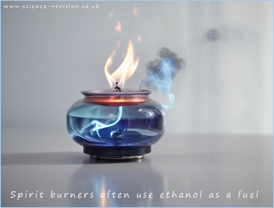 Ethanol in a spirit burner.